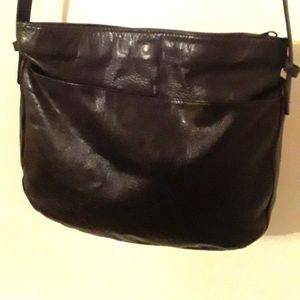 Black leather crossbody bag.